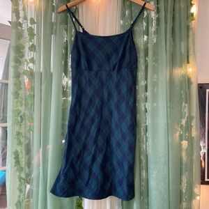 SHEIN Blue and Green Plaid Cotton Blend Mini Dress